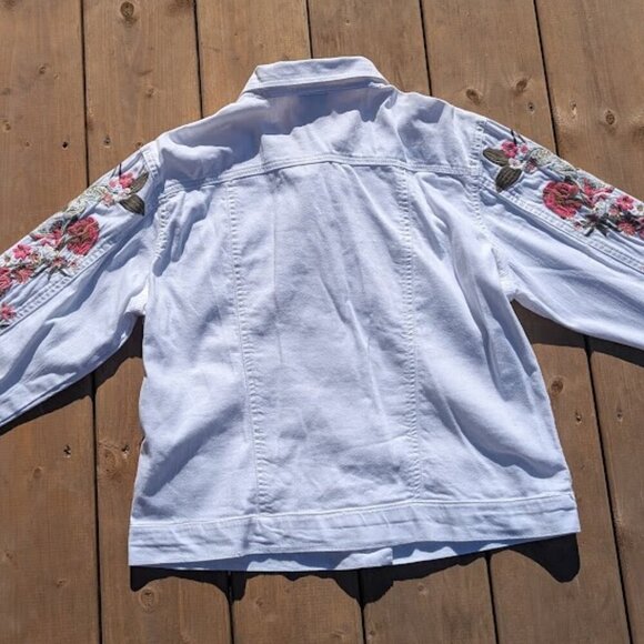 Cartise White Denim Jacket with Floral Embroidery Size US 4 - Picture 7 of 9